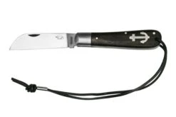 Otter Anchor Knife 172 LB Large Carbon, Smoked Oak, Stainless Anchor, Leather Strap, Pocket Knife