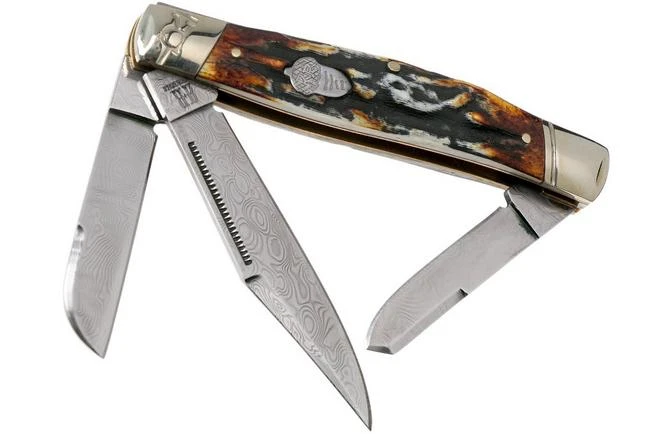 Rough Ryder Stockman Cinnamon Stag RR2160 Damascus Slipjoint Pocket Knife 3 Rough Ryder Stockman Cinnamon Stag RR2160 Damascus Slipjoint Pocket Knife