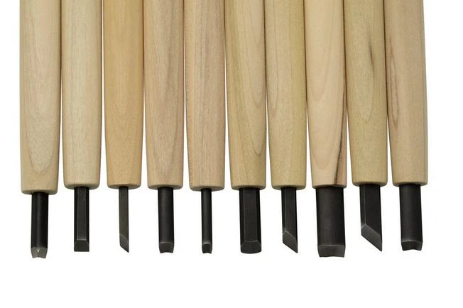Yoshiharu W-10 Mitomoto Japanese Wood Carving Knives, Set Of 10 In Cloth Pouch 5 Yoshiharu W-10 Mitomoto Japanese Wood Carving Knives, Set Of 10 In Cloth Pouch - Image 3