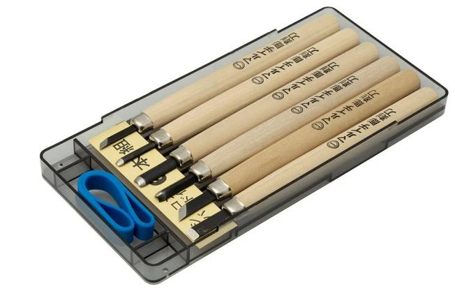 Yoshiharu KL-6 Maruichi Japanese Wood Carving Knives, Set Of 6 In Plastic Case 4 Yoshiharu KL-6 Maruichi Japanese Wood Carving Knives, Set Of 6 In Plastic Case - Image 2